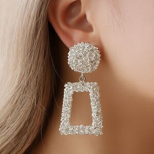 Sparkly Silver Tone Metal Geometric Drop Dangle Statement Fashion Earrings NEW